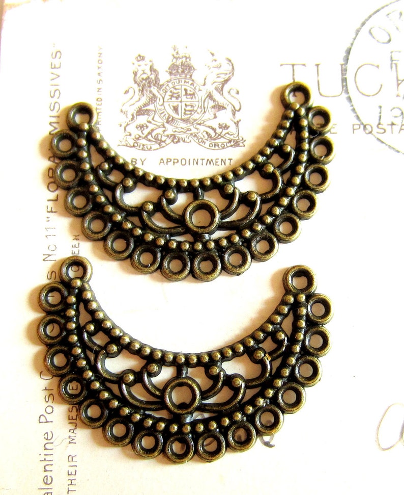 Earring Chandelier Findings 6 Antique Bronze Filigree Crescent Etsy
