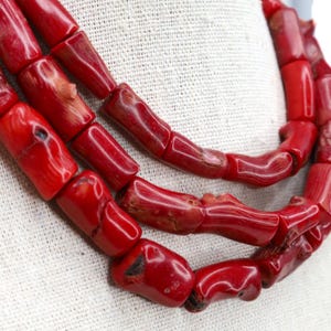 Dyed Red Coral Column Beads: Chunky Statement Necklace Supply, 16” strand