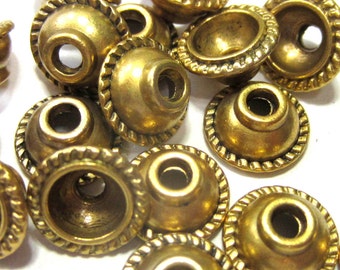 30 Antique Gold Bead Caps, Simple Edged Round Bead Caps, Metal Caps, Metal Bead Spacers 10mm