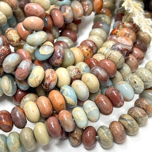 20 Natural Jasper Beads, Aqua Terra Rondelle Jasper Spacer Beads, Natural Stone Beads