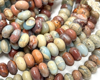 20 Natural Jasper Beads, Aqua Terra Rondelle Jasper Spacer Beads, Natural Stone Beads