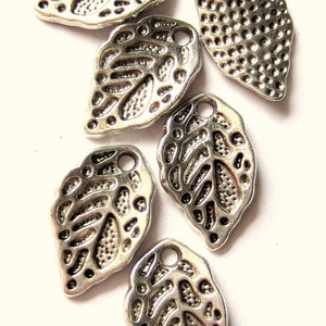 18 Silver Leaf Charms jewelry making supplies leaf pendants10mm 16mm