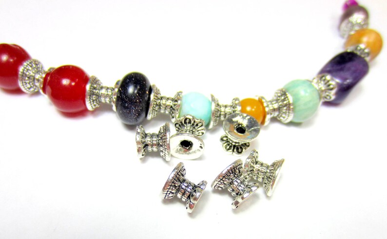 20 Double bead caps antique silver spacer beads jewelry making bead caps 9.5mm x 8mm jewelry making supplies