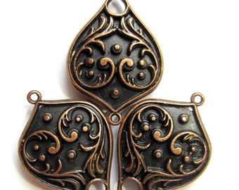 Antique copper connector boho medallion chandelier jewelry components 30mm x 21mm Qty 6