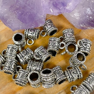 30 Silver Bead hangers metal boho jewelry charm hangers silver jewelry bails, 9mm x 7mm