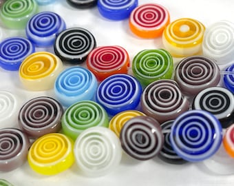 Millefiori Beads with a Swirl Pattern, Glass Beads, Mixed Color Millefiori Beads, 10mm x 4mm, 1 Strand 14.5"