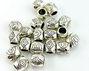 Antique silver beads Tibetan style 10mm x 8mm metal spacer beads barrel spacer beads silver spacer beads DIY jewelry supply Qty:  24