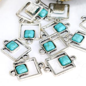 Architectural Square Connectors, Stone-Look Metal Links for Jewelry Making