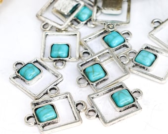 Architectural Square Connectors, Stone-Look Metal Links for Jewelry Making
