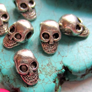 18 Skull beads antique silver metal diy jewelry supplies day of dead 10.5mm x 6.5mm image 4