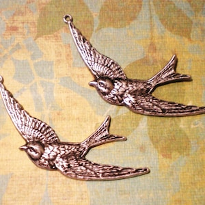 3 Lg bird pendants antique silver swallows 3.8 inches x 2.25 inches necklace pendant bird pendants