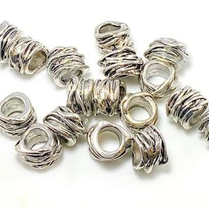 Wrap Textured Spacer Beads, Large Hole Silver Beads for Jewelry, 15x11mm with 8mm Hole