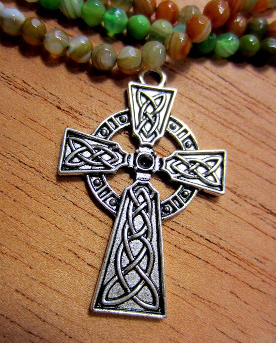 Antique Silver Cross Pendants, 41x27mm Celtic Knot Medieval Style