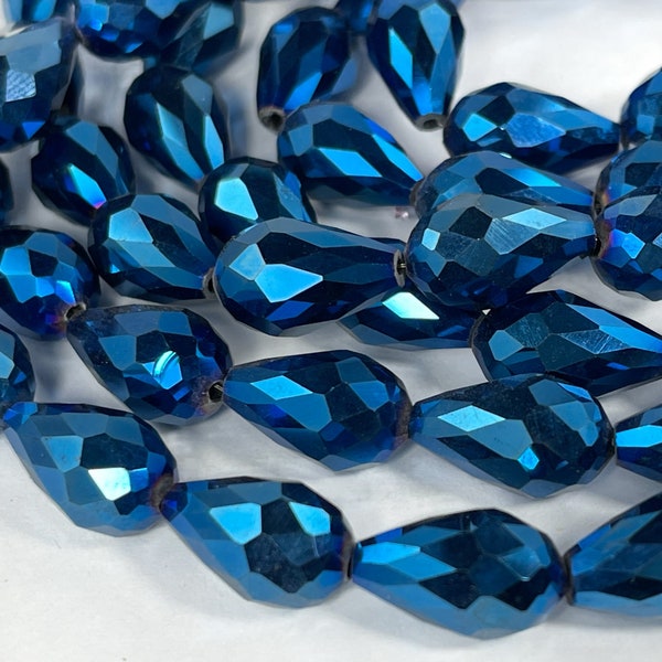 24 Royal Blue Crystal beads faceted teardrop beads Peacock Blue jewelry making supplies 16mm x 10mm zzxx