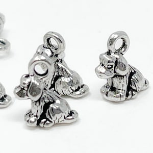 10 Charming Antique Silver Puppy Dog Charms, Puppy Pendants, Jewelry Charms, Whimsical Jewelry Accents