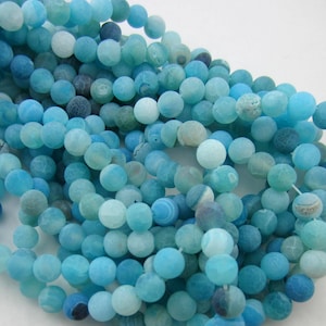 Strand frosted Blue agate beads gemstone 8mm beads Madagascar jewelry supply frosted dragons blood