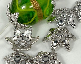 24 tapas de cuentas de plata antigua con forma de flor, 17 mm x 6 mm
