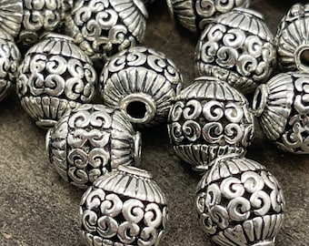 12 Silver beads Large hole tube beads 11mm x 10mm hole boho chic jewelry supply