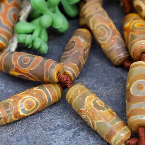 Natural Light Brown Agate Tibetan Beads - Tube Beads - Tibetan Agate Rice Beads - dZi Bead - Stone Focal Bead - 1 Strand