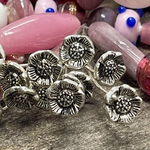 Floral Ball Head Pin, Antique Silver Flower Head Pin, Qty 14