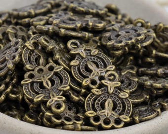 Antique Bronze Connector Links, Rustic Oval Spacer Charms, Aged Metal Jewelry Findings, Double Hole Craft Connectors, Qty: 6, 24, or 50pcs