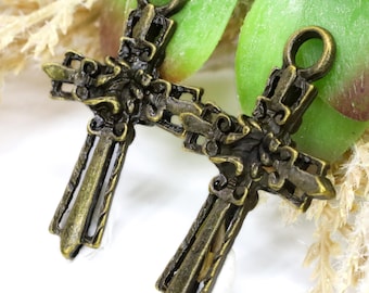 Bronze cross pendant charms antiqued metal steampunk jewelry supply 24mm 37mm Qty 6