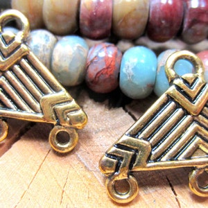 6 Boho Gold earring chandeliers ethnic jewelry components antique gold triangle 20mm x 27mm