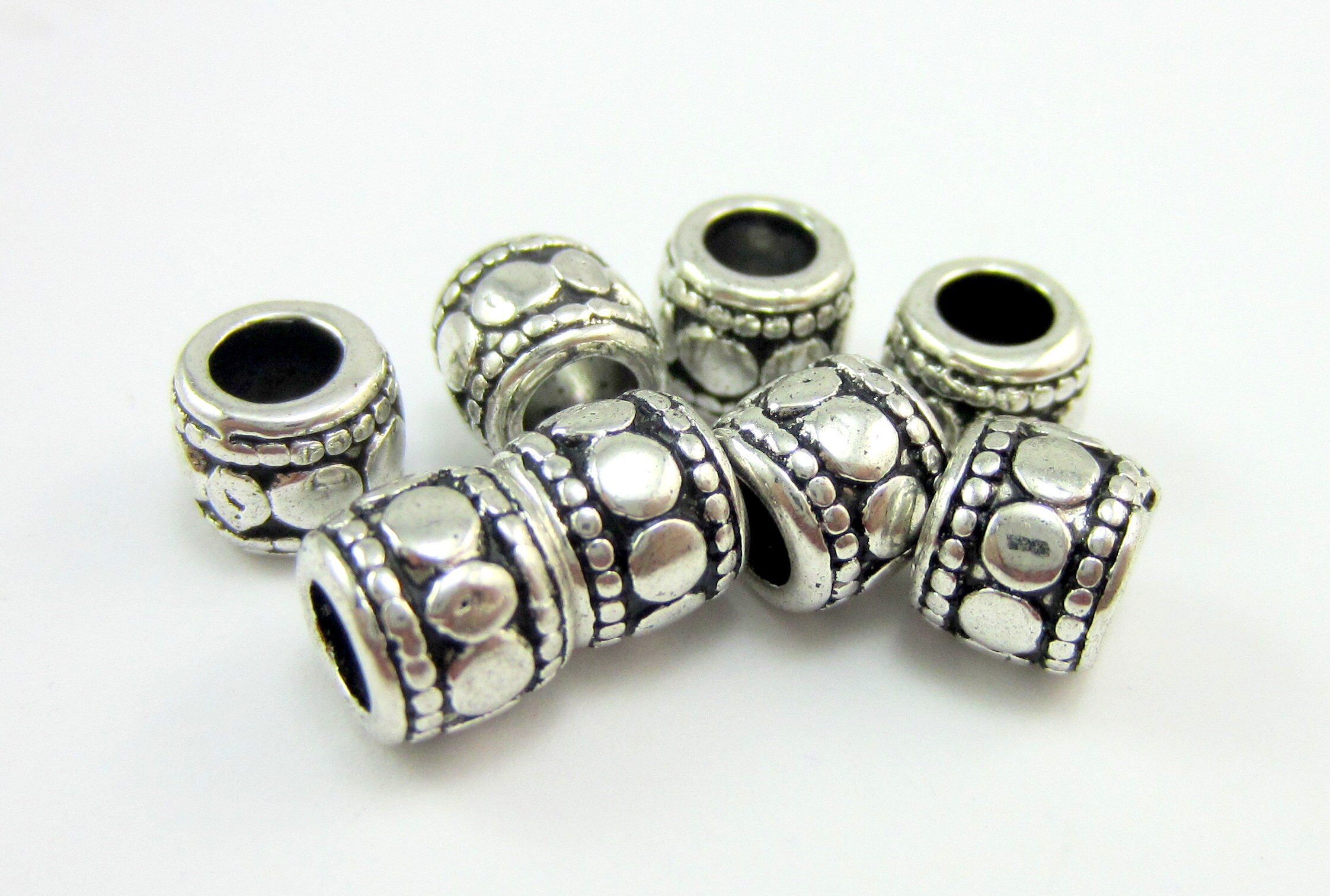 24 Antique Silver Beads Jewelry Making Large Hole Column Beads Etsy