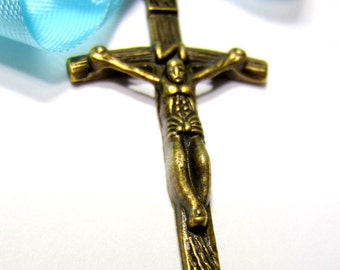 4 Antique bronze Rosary crucifix, bronze catholic pendant, rosary charms