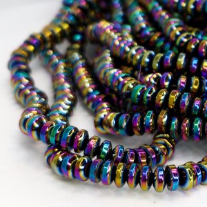 Non-Magnetic Hematite Beads, Multi-Color Plated Disc Beads, Rainbow Metallic Spacer Beads, Polished 6x3mm Hematite Strands, 15.7" Strand image 3