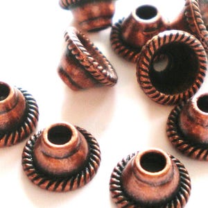 Rustic Red Copper Bead Caps, Textured Dome Caps for Jewelry Making, Vintage Style Spacer Caps