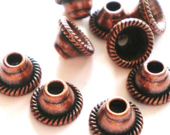 Rustic Red Copper Bead Caps, Textured Dome Caps for Jewelry Making, Vintage Style Spacer Caps