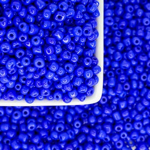 Deep Royal Blue Glass Seed Beads 4mm – Opaque Blue Round Beads for DIY Jewelry Making, Bead Weaving, Bead Arts Crafts, Bold Blue Bead, 50g
