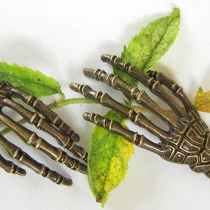 6 Skeleton hand pendants antique bronze charm goth skeleton claw  Halloween jewelry 43mm x 18mm