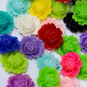 12 Mixed Color Rose Cabochons, Resin Floral Flat Backed Cabochons, Rose Craft Cabochons, Jewelry Making Embellishments