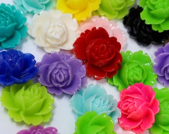 Mixed Color Rose Cabochons, Resin Floral Flat Backed Cabochons, Rose Craft Cabochons, Jewelry Making Embellishments Qty 12