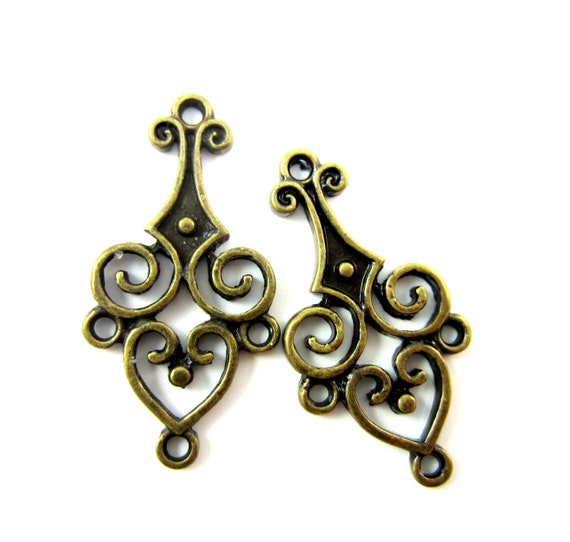 Bronze connectors earring supplies  31mm x 16mm Qty 6