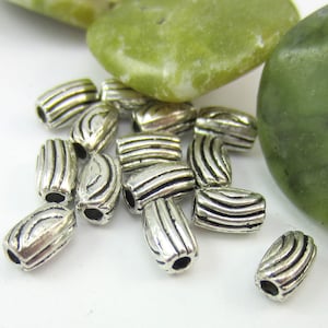 40 Antique spacer beads 6mm x 3.5mm silver tube beads small metal beads