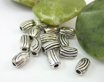 Antike Spacer Perlen 6 mm x 3,5 mm Silber Tube Beads kleine Metallperlen 40 Stück