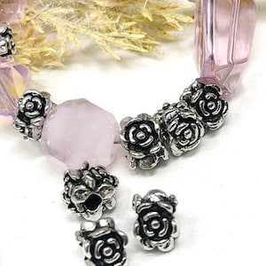 Antique Silver Rose Spacer Beads, Silver Metal Spacer Beads image 4