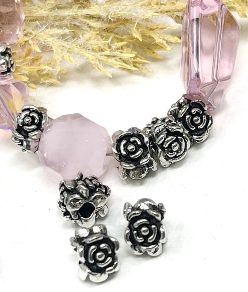 Antique Silver Rose Spacer Beads, Silver Metal Spacer Beads image 4