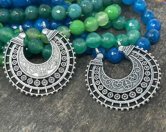 6 earring chandeliers antique silver metal jewelry findings multi loop crescent moon shape jewelry component 38mm x 35mm