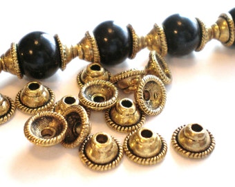 30 Antique Gold Bead Caps, Simple Edged Round Bead Caps, Metal Caps, Metal Bead Spacers 8mm