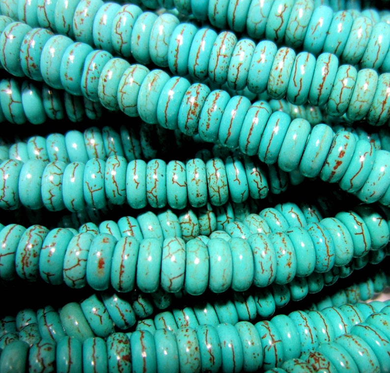 Turquoise beads howlite strand apx 80 gemstone rondelle beads 8mm x 5mm zzxx image 1