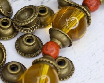 Antique Bronze Bead Caps – 10x5mm Alloy Jewelry Findings, 2mm Hole, Bronze Bead Cap Spacers for DIY Jewelry Making, Qty 30, 50 or 100pcs