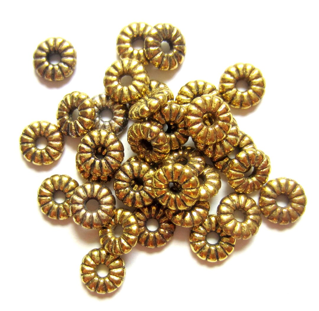 36 Beads Antique Gold Spacers Jewelry Making Supply Flat Round Etsy