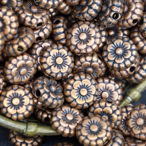 Antique Copper Flower Spacer Beads, 7mm Round Metal Spacers