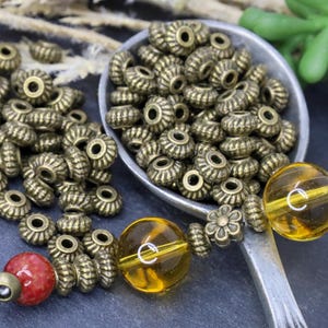 Antique Bronze Rondelle Metal Spacer Beads - Bronze Beads - Patterned Rondelle Beads - Jewelry Beads - Qty 24