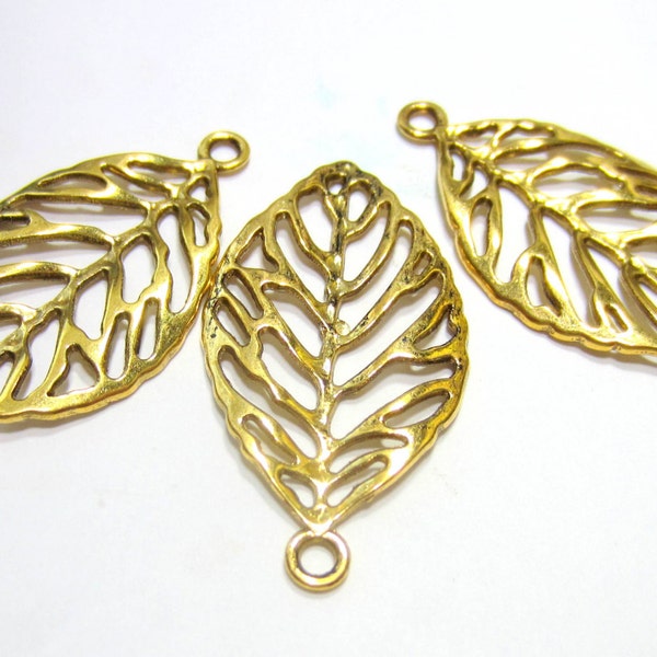 10 Gold leaf charms necklace pendants jewelry dangles jewelry making pendants open work