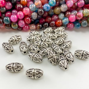 18 Antique silver filigree bicone beads jewelry making supply silver cone beads 11x6mm